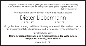Anzeige von Dieter Liebermann von MGO