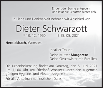 Anzeige von Dieter Schwarzott von MGO