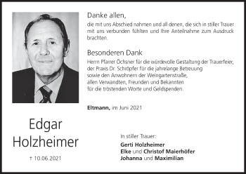 Anzeige von Edgar Holzheimer von MGO