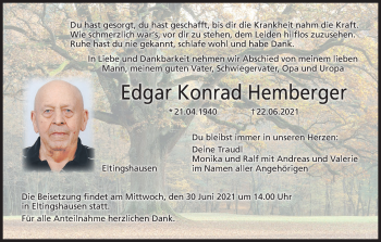 Anzeige von Edgar Konrad Hemberger von MGO