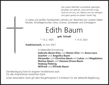 Anzeige von Edith Baum von MGO