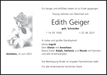 Anzeige von Edith Geiger von MGO