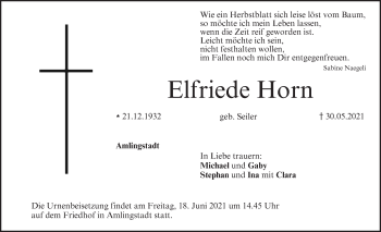 Anzeige von Elfriede Horn von MGO