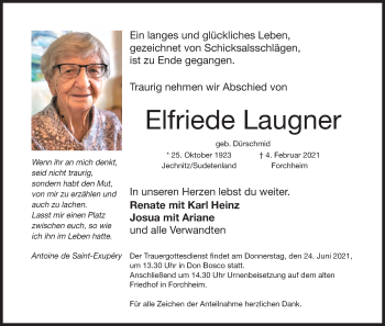 Anzeige von Elfriede Laugner von MGO