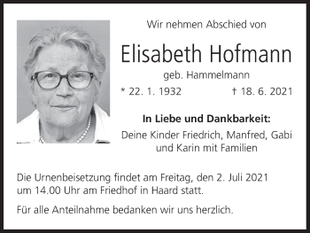 Anzeige von Elisabeth Hofmann von MGO