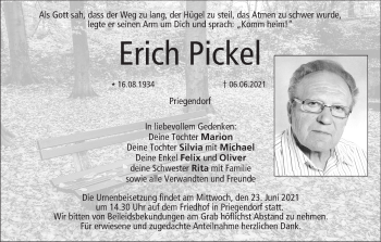 Anzeige von Erich Pickel von MGO