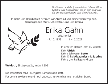 Anzeige von Erika Gahn von MGO