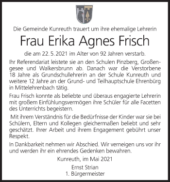 Anzeige von Erika Agnes Frisch von MGO