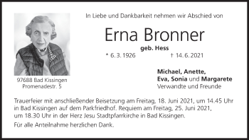 Anzeige von Erna Bronner von MGO