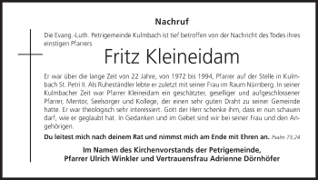 Anzeige von Fritz Kleineidam von MGO