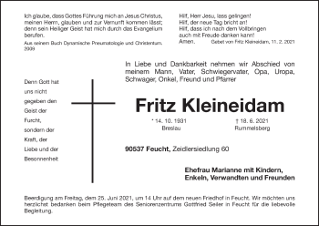 Anzeige von Fritz Kleineidam von MGO