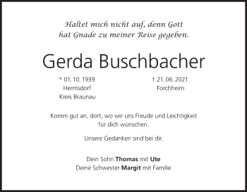 Anzeige von Gerda Buschbacher von MGO