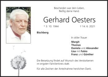 Anzeige von Gerhard Oesters von MGO