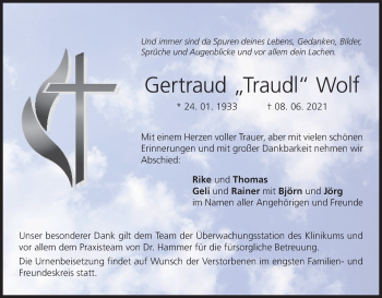 Anzeige von Gertraud Wolf von MGO