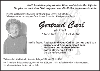 Anzeige von Gertrud Carl von MGO