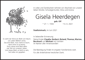Anzeige von Gisela Heerdegen von MGO