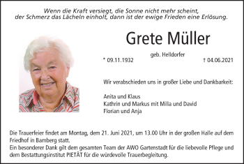 Anzeige von Grete Müller von MGO