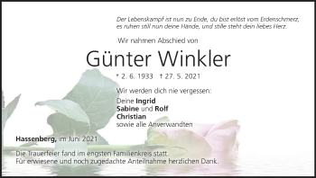 Anzeige von Günter Winkler von MGO