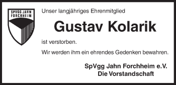 Anzeige von Gustav Kolarik von MGO