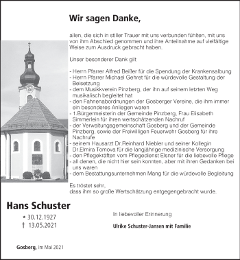 Anzeige von Hans Schuster von MGO