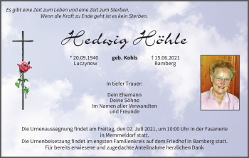 Anzeige von Hedwig Höhle von MGO