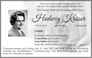 Anzeige von Hedwig Kaiser von MGO