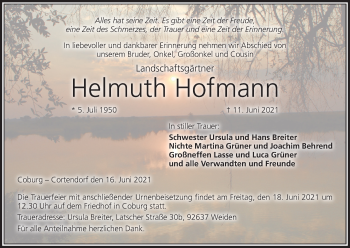 Anzeige von Helmuth Hofmann von MGO