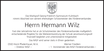 Anzeige von Hermann Wilz von MGO