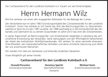Anzeige von Hermann Wilz von MGO