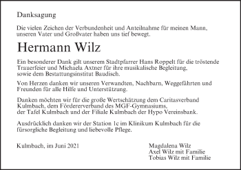 Anzeige von Hermann Wilz von MGO