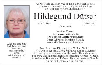 Anzeige von Hildegund Dütsch von MGO