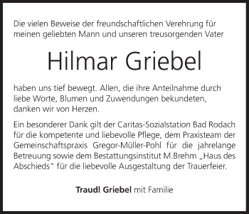 Anzeige von Hilmar Griebel von MGO