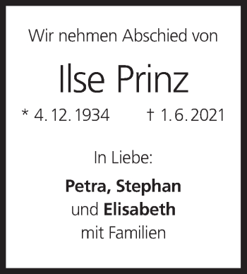 Anzeige von Ilse Prinz von MGO