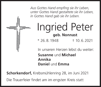 Anzeige von Ingried Peter von MGO