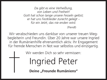 Anzeige von Ingried Peter von MGO