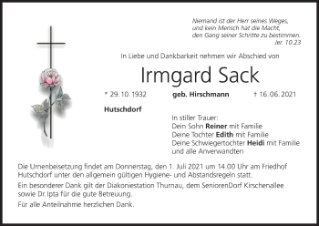 Anzeige von Irmgard Sack von MGO