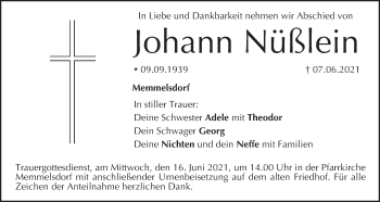 Anzeige von Johann Nüßlein von MGO