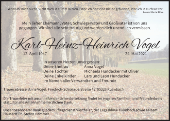 Anzeige von Karl-Heinz-Heinrich Vogel von MGO