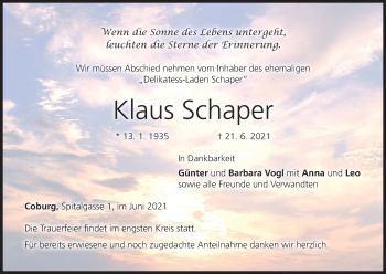 Anzeige von Klaus Schaper von MGO