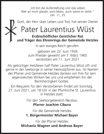 Anzeige von Laurentius Wüst von MGO