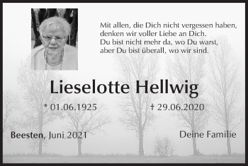 Anzeige von Lieselotte Hellwig von MGO