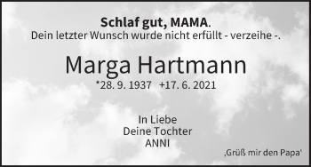 Anzeige von Marga Hartmann von MGO