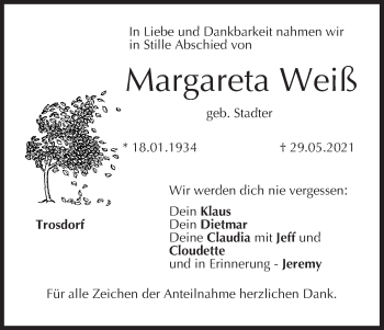 Anzeige von Margareta Weiß von MGO