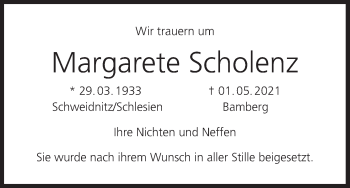 Anzeige von Margarete Scholenz von MGO