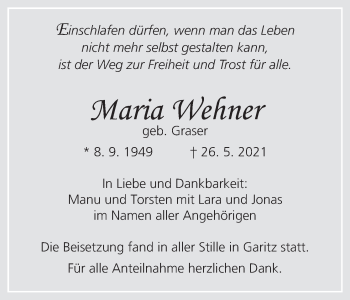 Anzeige von Maria Wehner von MGO