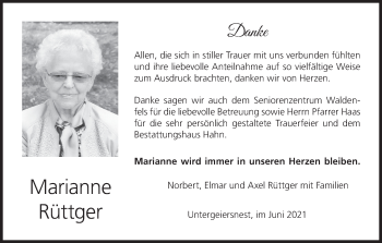 Anzeige von Marianne Rüttger von MGO