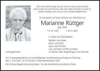 Anzeige von Marianne Rüttger von MGO