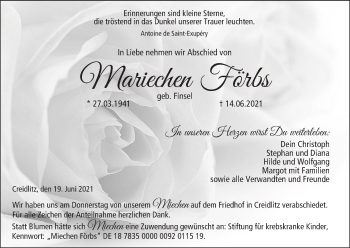 Anzeige von Mariechen Förbs von MGO