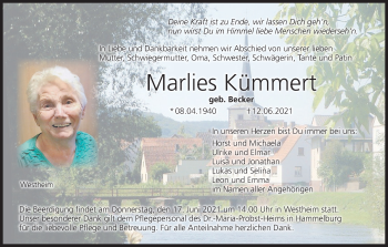 Anzeige von Marlies Kümmert von MGO
