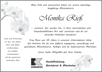 Anzeige von Monika Rieß von MGO